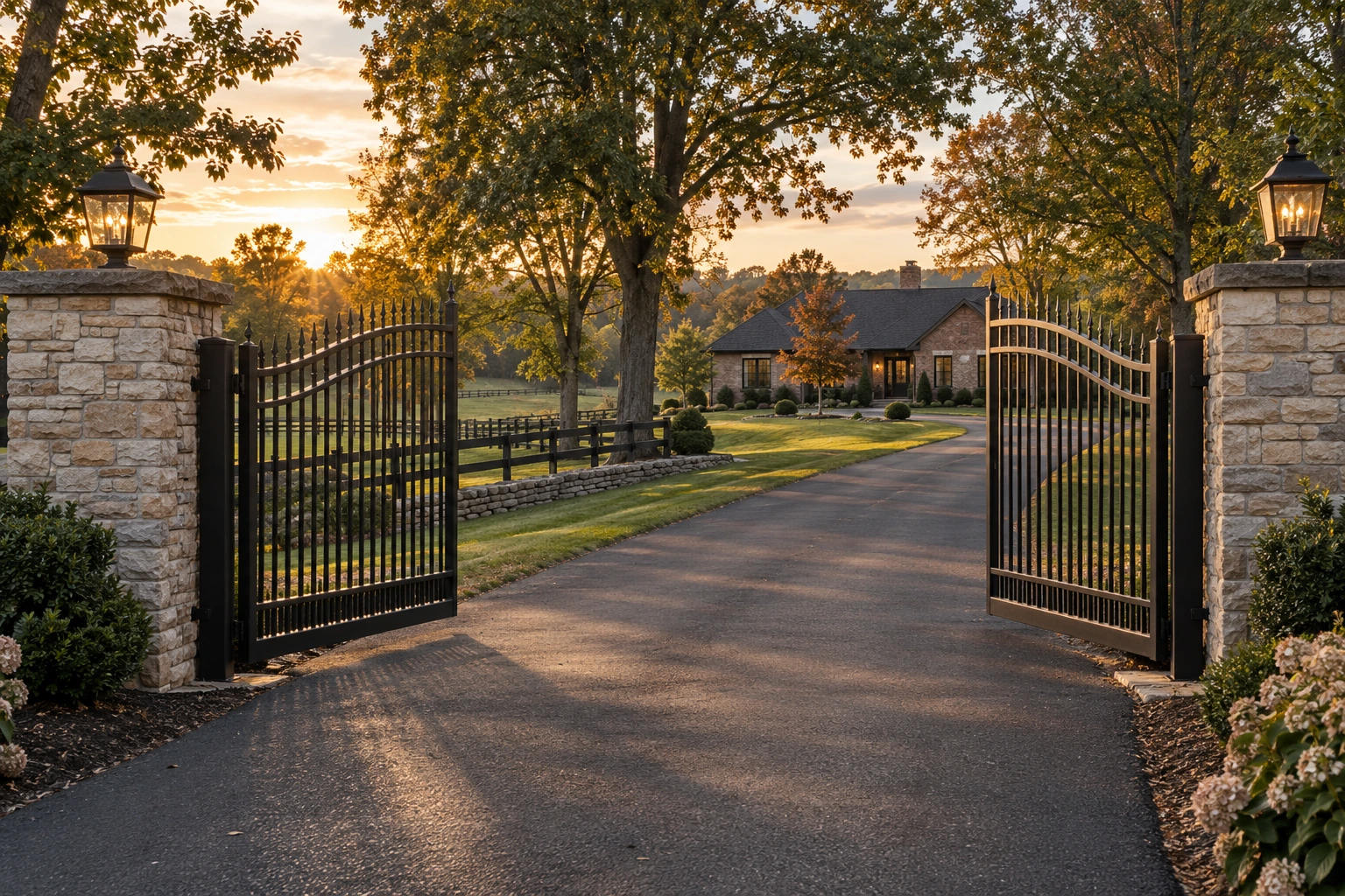 Black steel gate installation for Driveway Metal Gates in Lexington, KY
