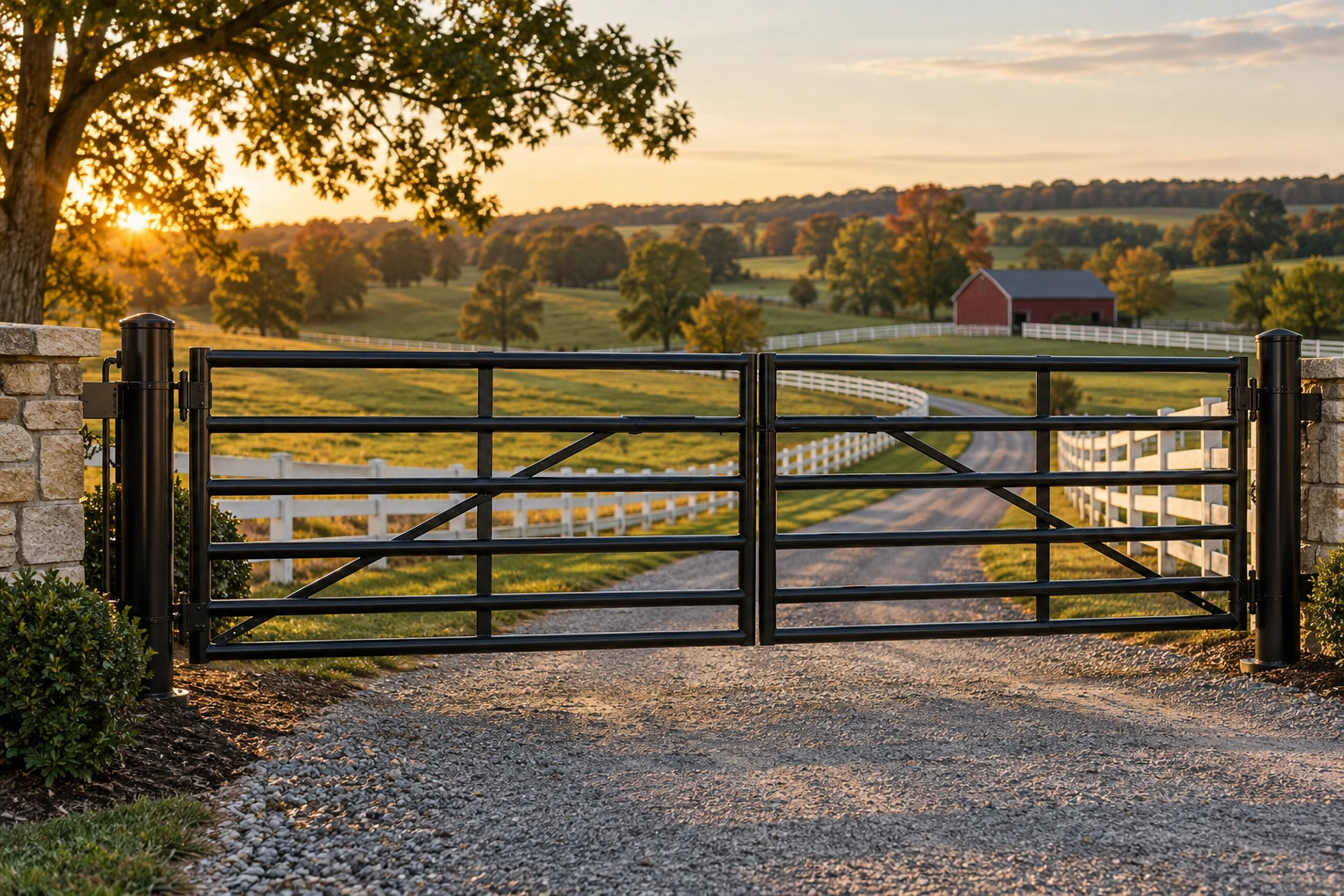 Black steel gate installation for Farm & Ranch Metal Gates in Lexington, KY