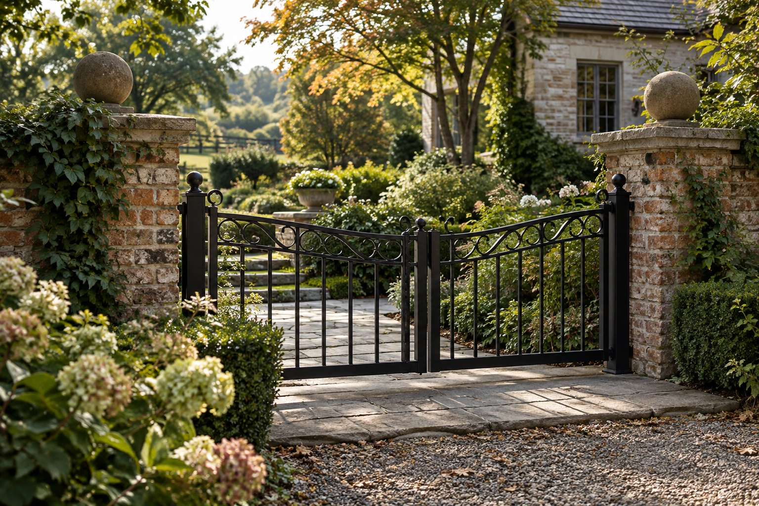 Black steel gate installation for Garden Metal Gates in Lexington, KY