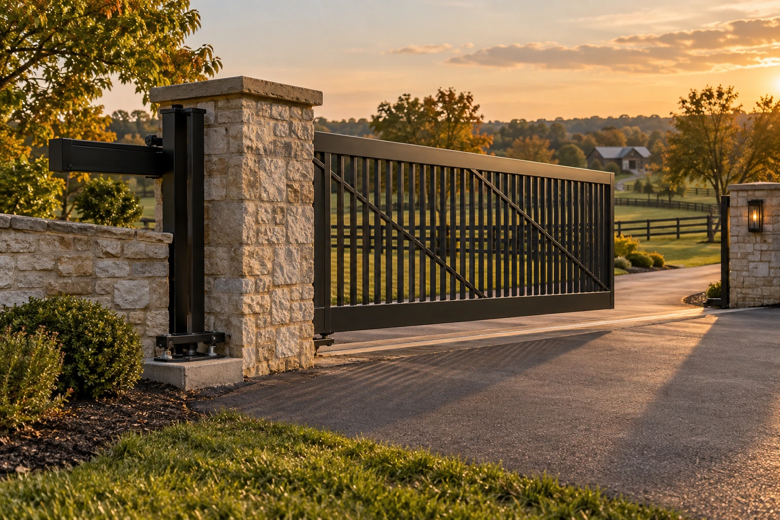 Black steel gate installation for Sliding Metal Gate Installation in Lexington, KY